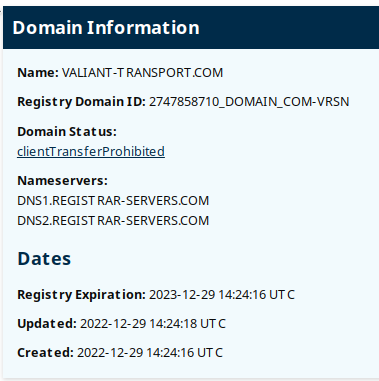 valiant-transport.com DNS registration dates