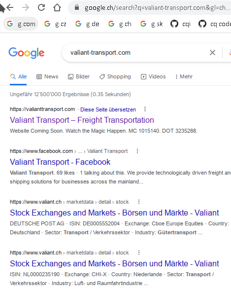 valiant-transport.com unknown to Google